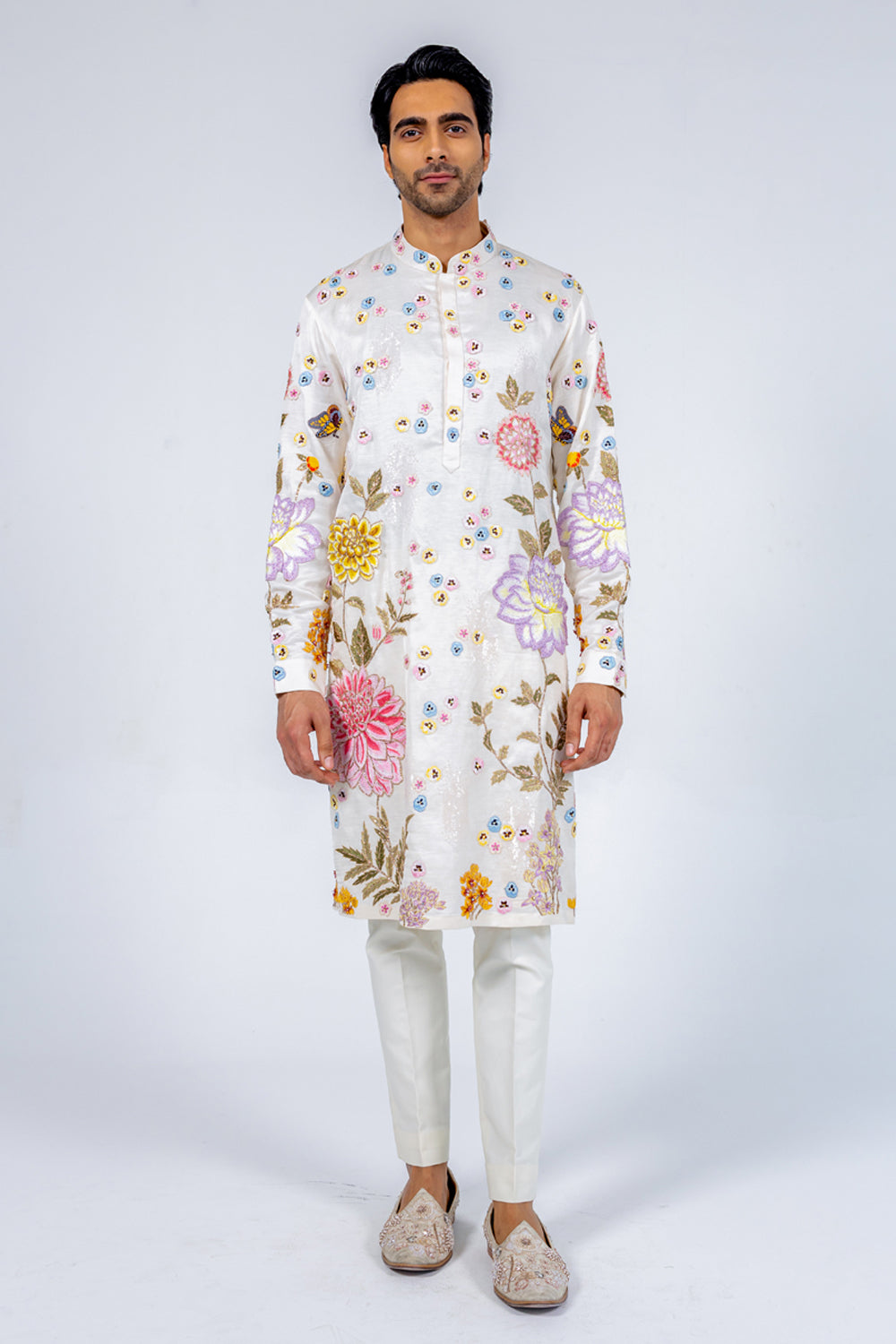 Dahlia Hand-Embroidered Sherwani in Ivory