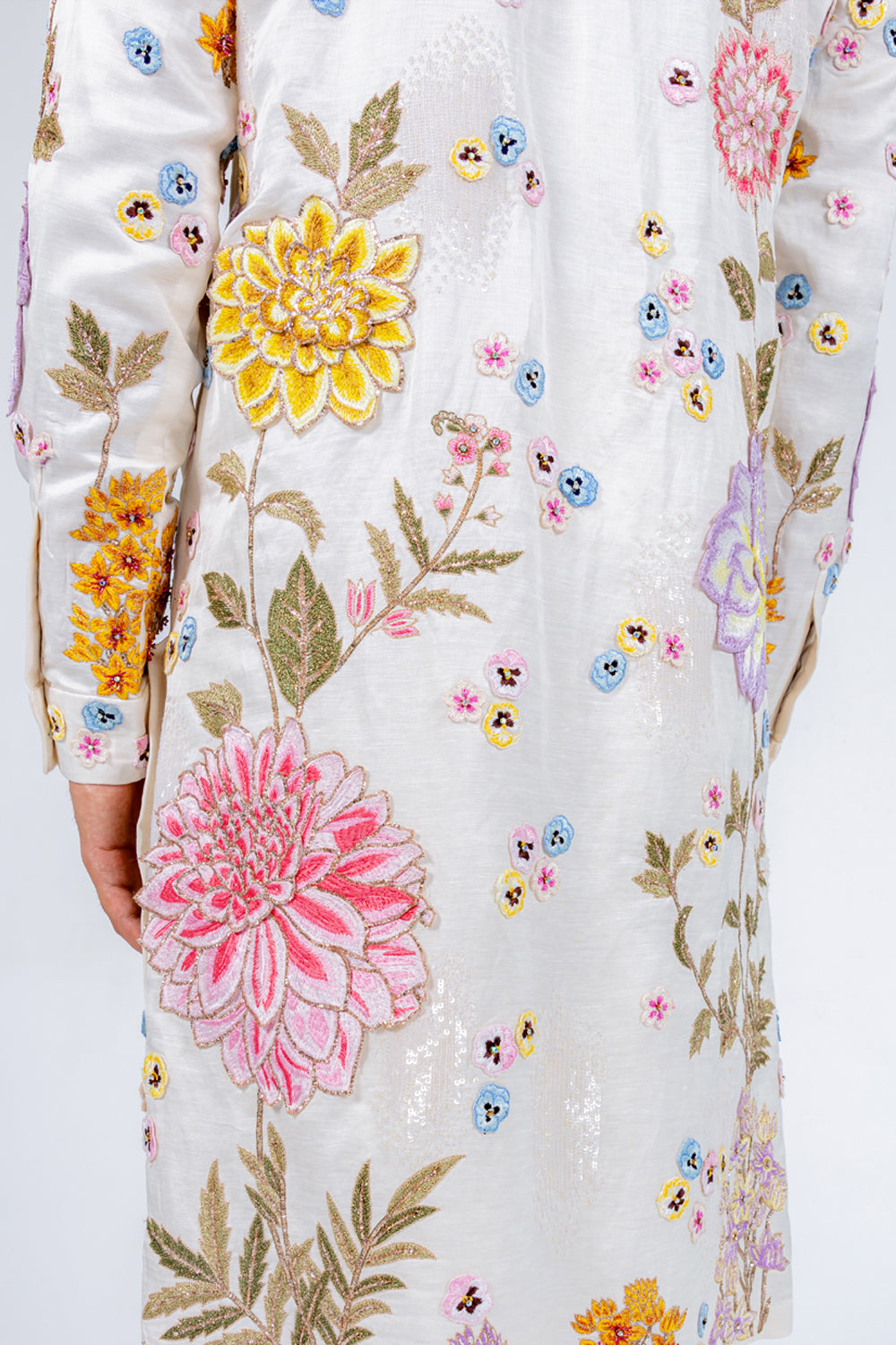 Dahlia Hand-Embroidered Sherwani in Ivory