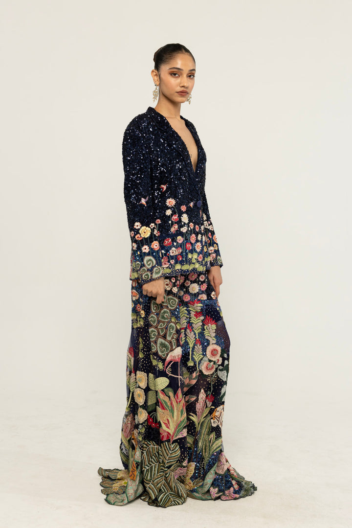 Verdure Hand-Embroidered Co-ord Set in Navy