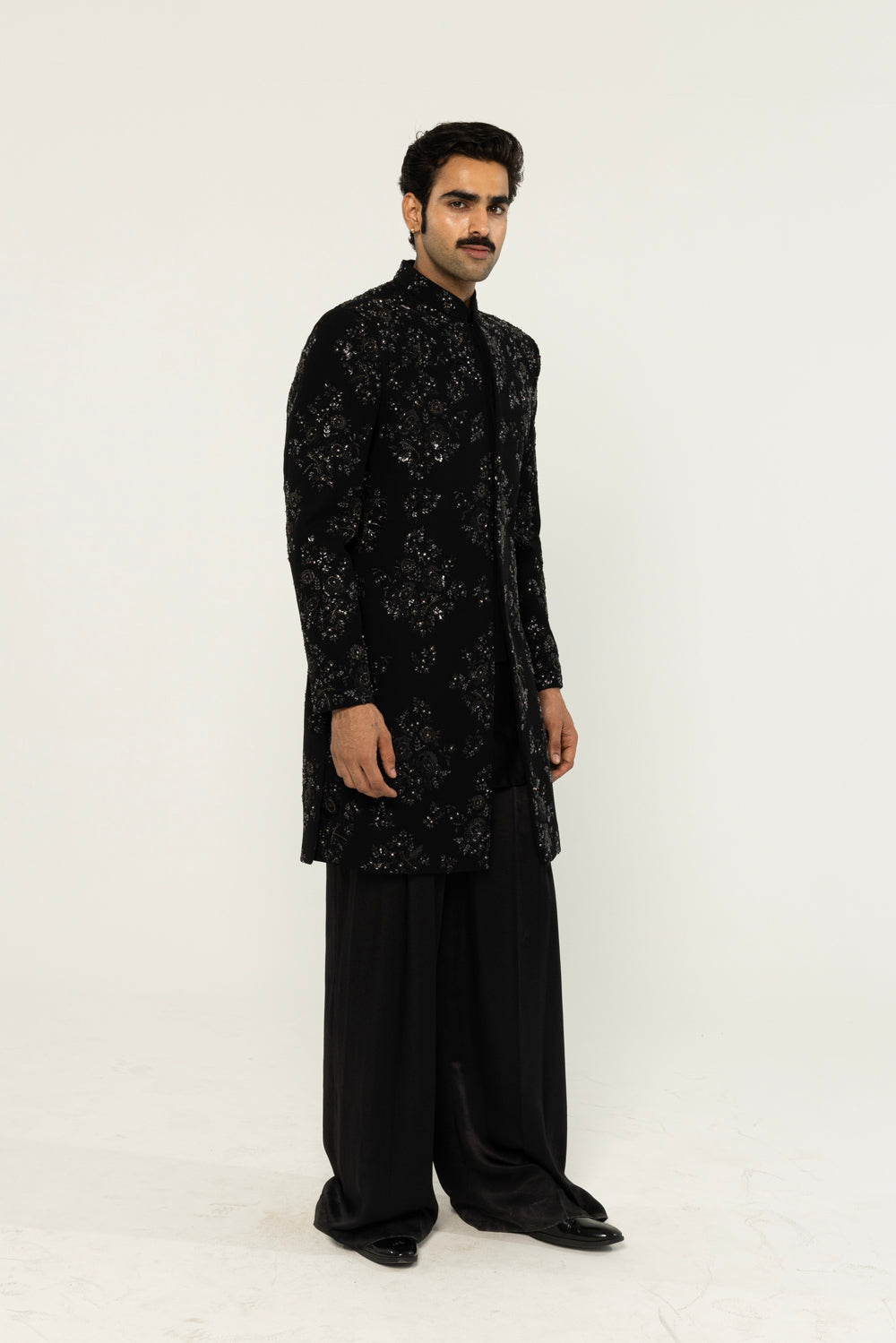 Himadri Hand-Embroidered Sherwani in Black