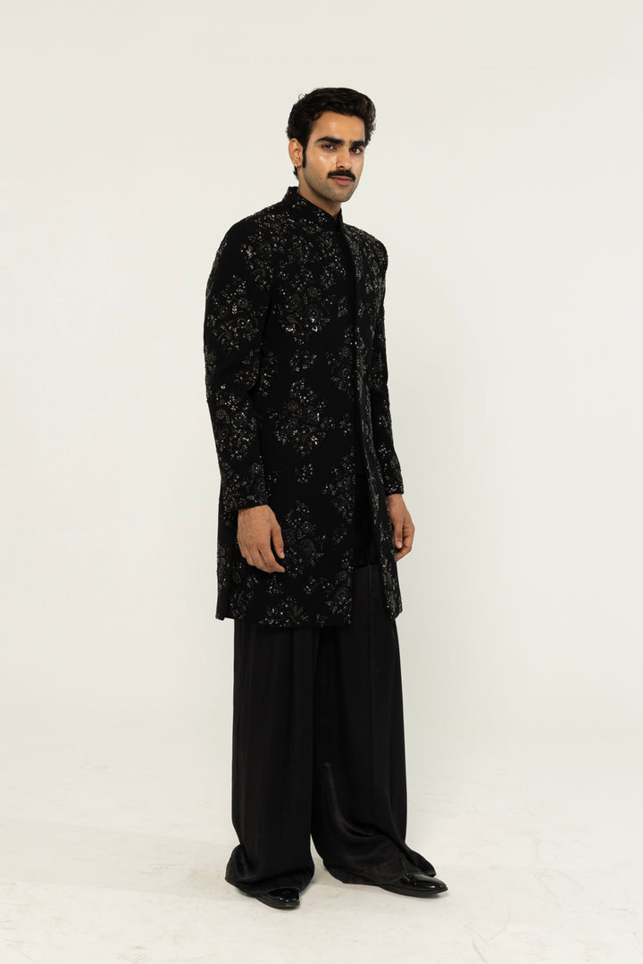 Himadri Hand-Embroidered Sherwani in Black