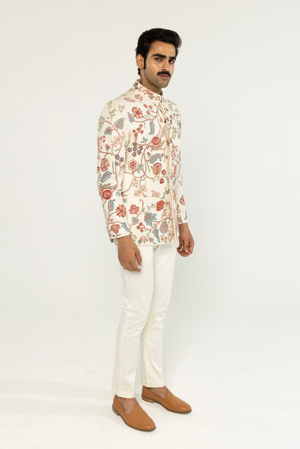 Chintz Hand-Embroidered Bandhgala in Ivory