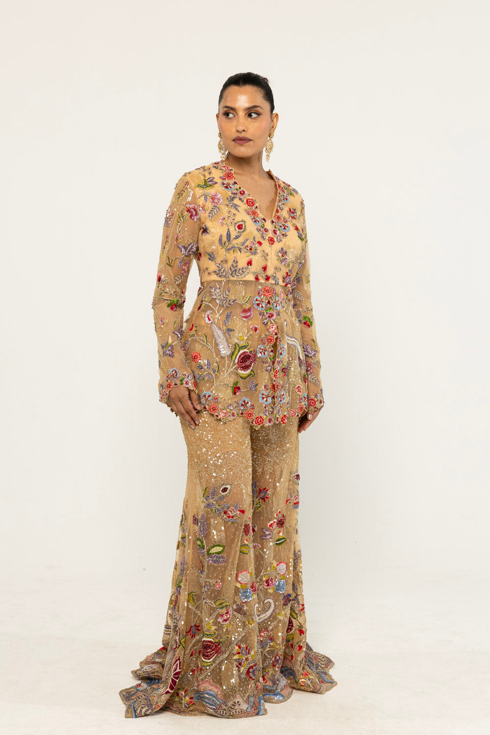 Anar Bel Hand-Embroidered Sharara Set in Nude