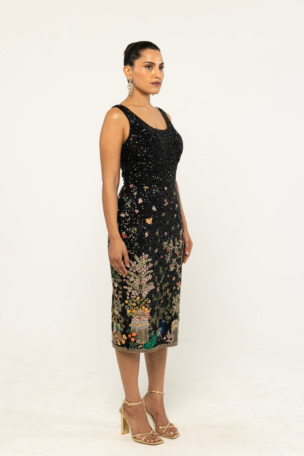 Jharokha Hand-Embroidered Dress in Black