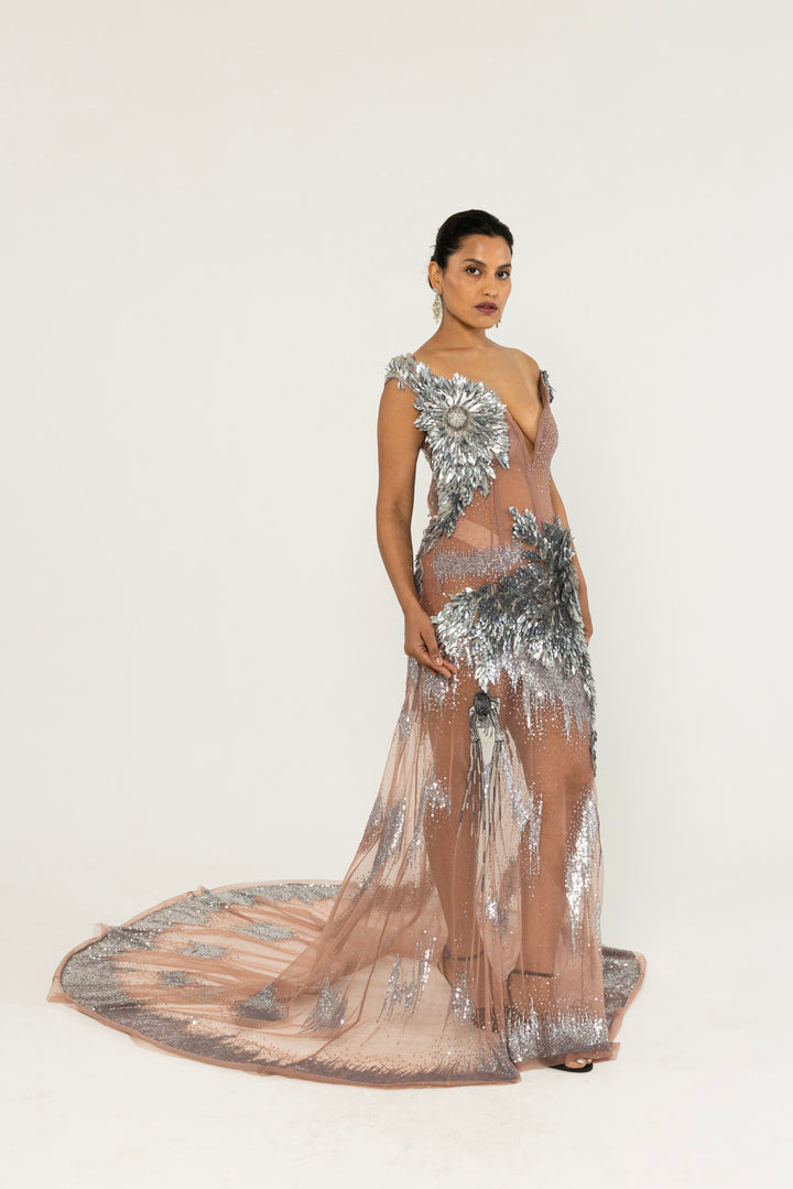 Iris Hand-Embroidered Dress in Lavender