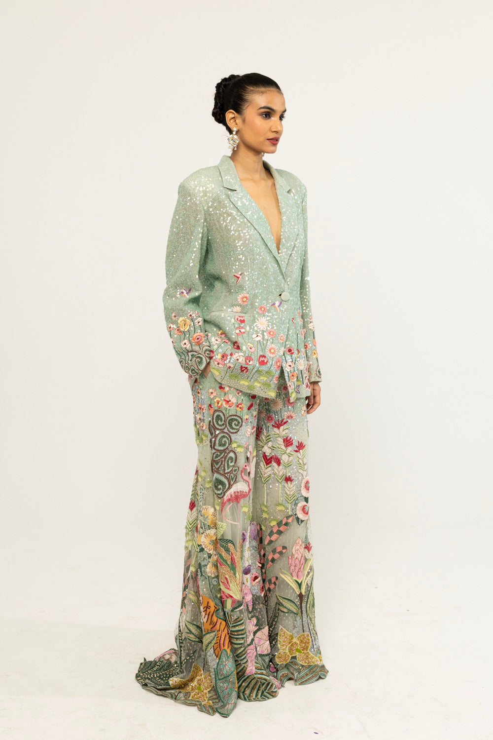Verdure Hand-Embroidered Co-ord Set in Mint
