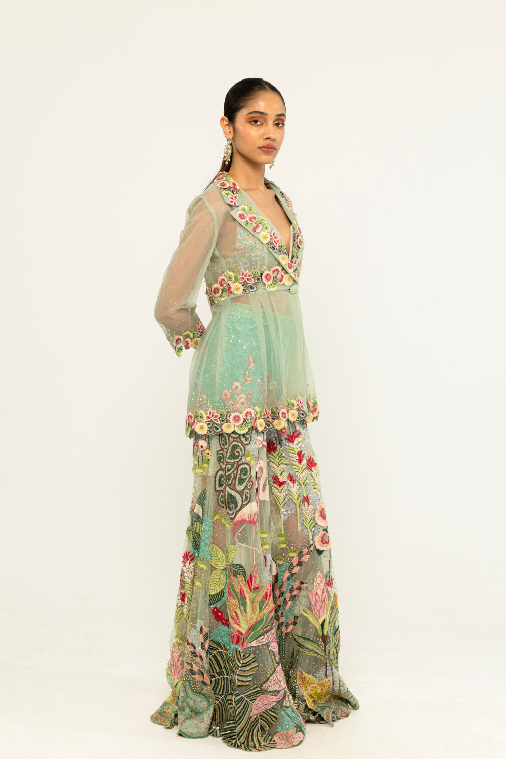 Verdure Hand-Embroidered Co-ord Set in Mint