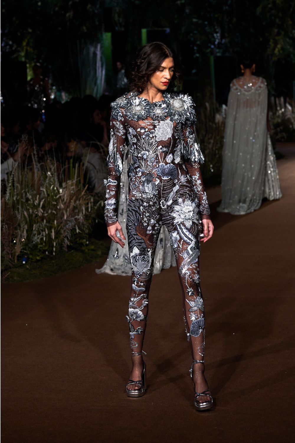 Sundarbans Hand-Embroidered Bodysuit in Black and Grey