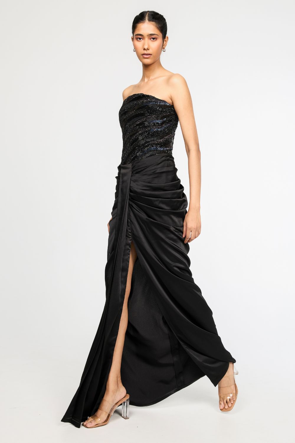 Surreal Space Black Embroidered Corset &amp; Classic Draped Skirt