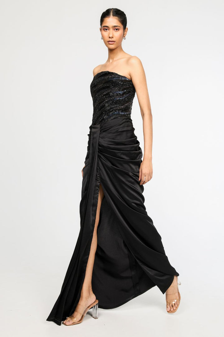 Surreal Space Black Embroidered Corset &amp; Classic Draped Skirt