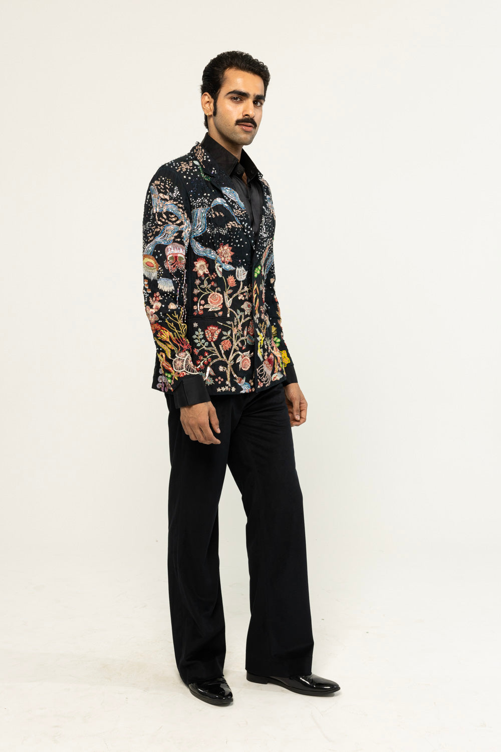 Cosmos Hand-Embroidered Jacket in Black
