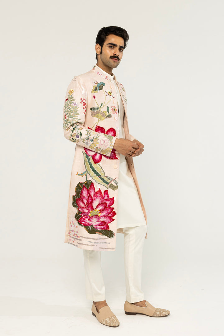 Padma Hand-Embroidered Sherwani in Pale Pink