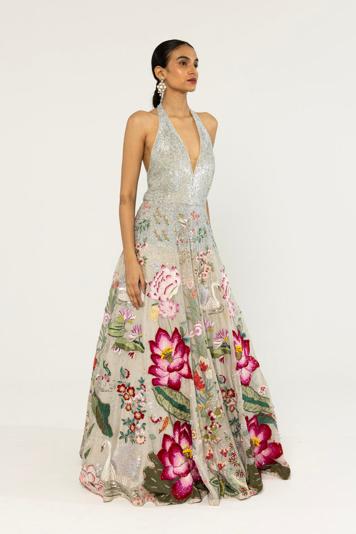 Padma Hand-Embroidered Gown in Pale Pink