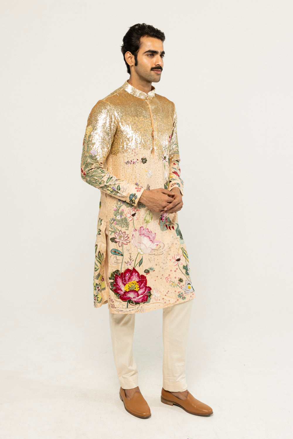 Padma Hand-Embroidered Kurta in Nude