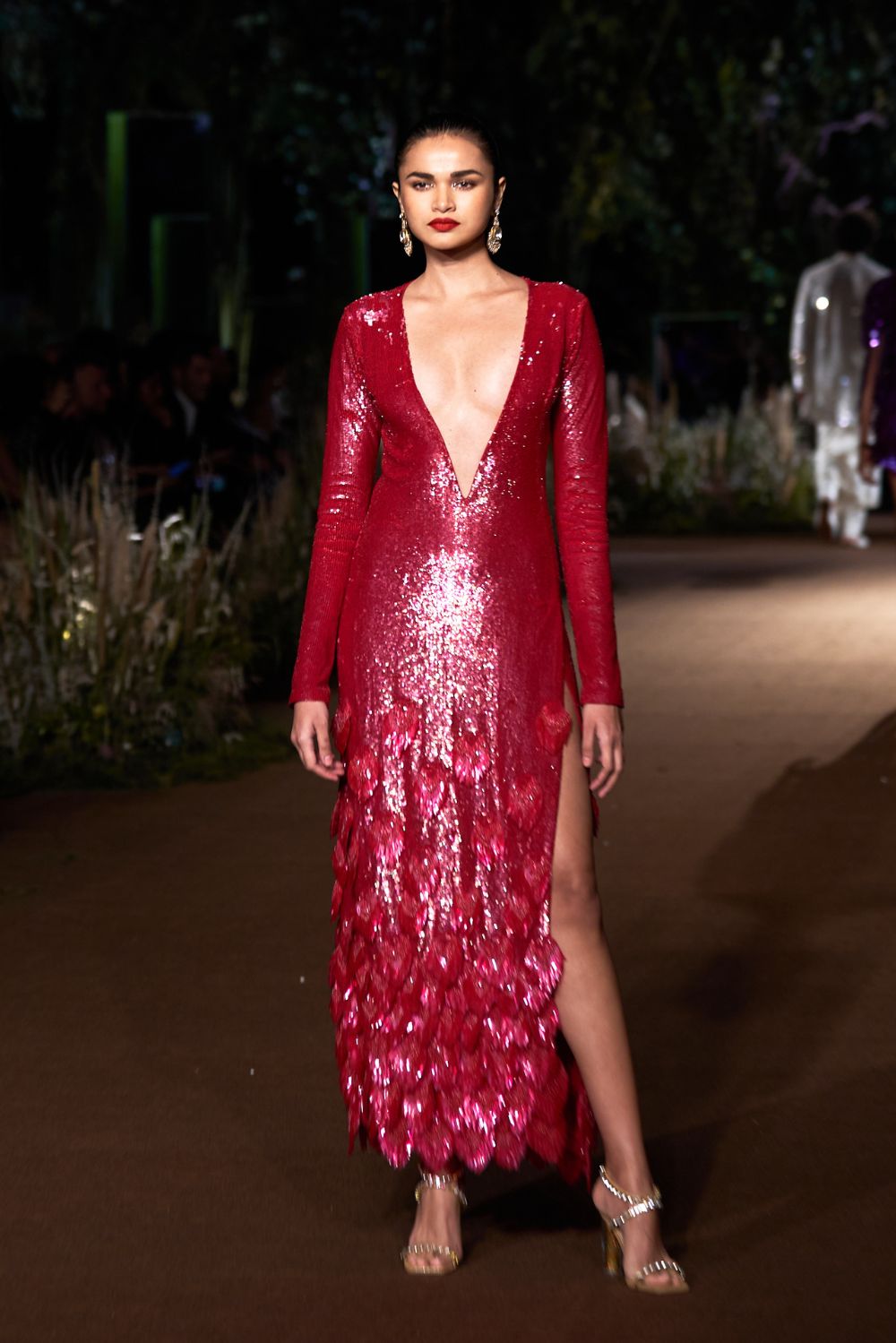 Iris Hand-Embroidered Gown in Ruby