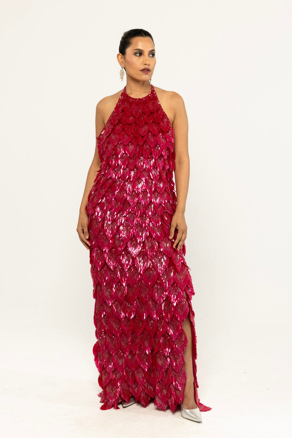 Iris Hand-Embroidered Gown in Ruby