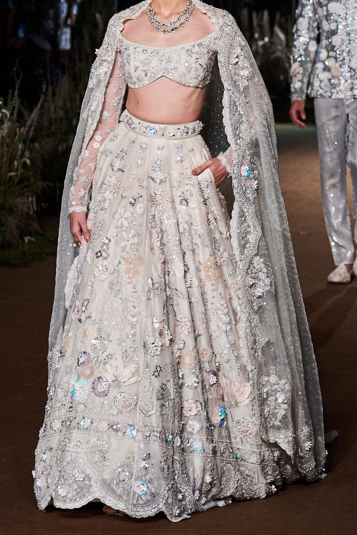 Himadri Silk Organza Lehenga Set with Blouse and Dupatta in Ivory