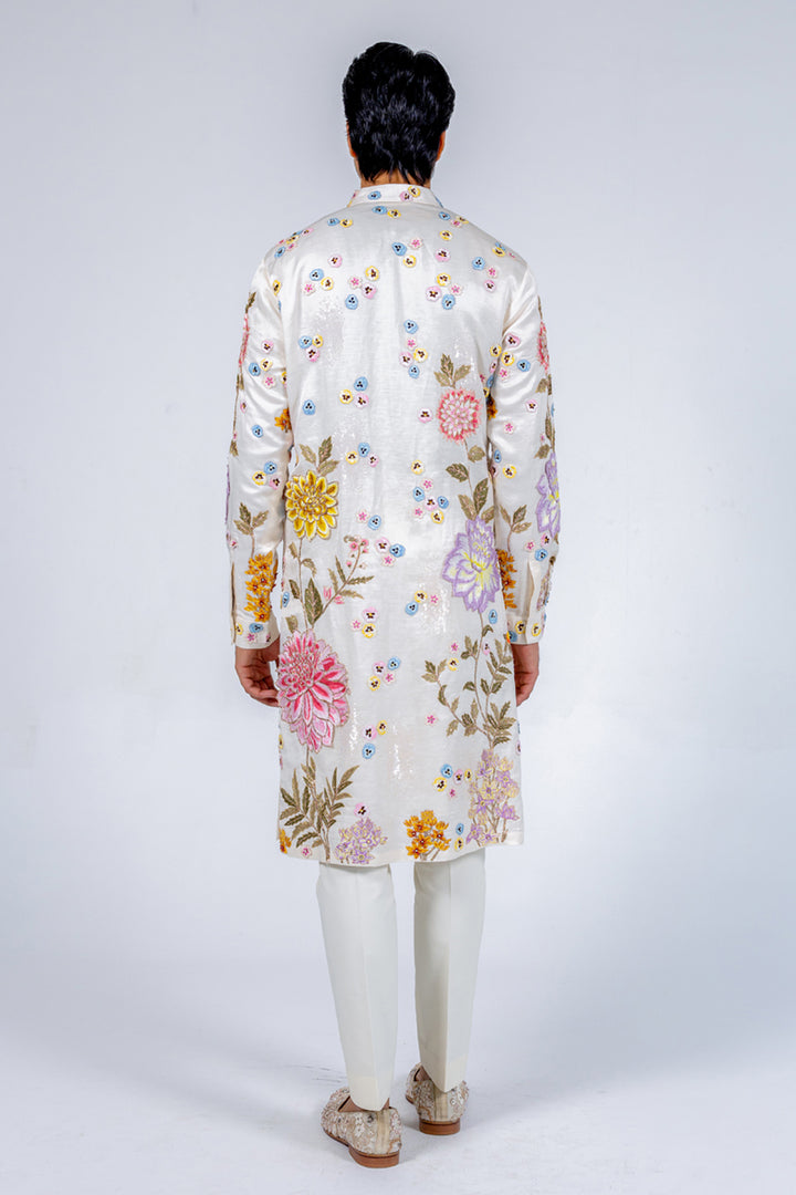Dahlia Hand-Embroidered Sherwani in Ivory