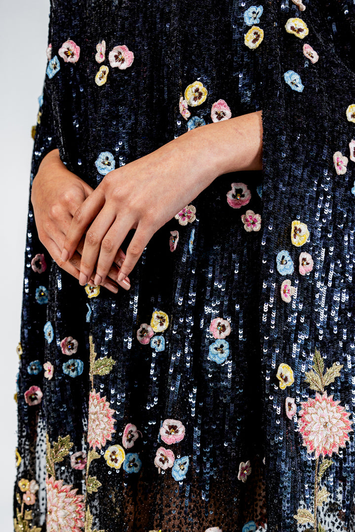 Dahlia Hand-Embroidered Gown in Black