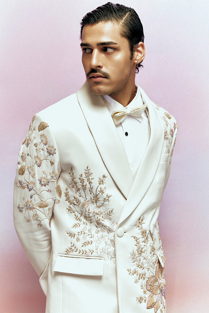 Raas Tonal Hand-Embroidered Jacket in Ivory
