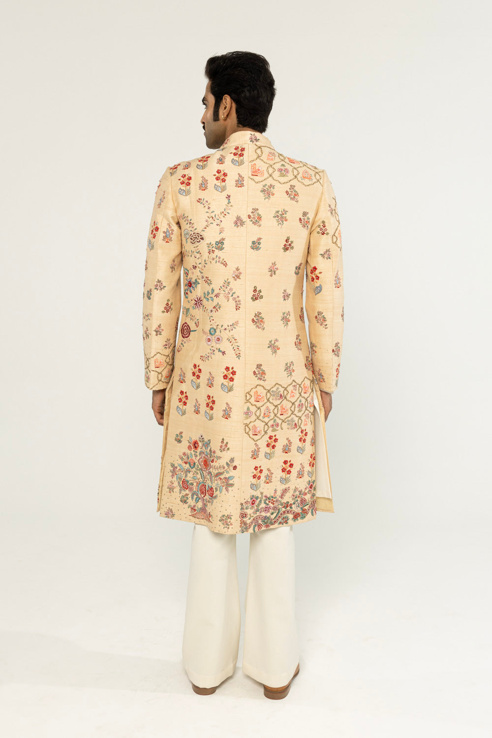 Chintz Hand-Embroidered Sherwani in Tea Stain