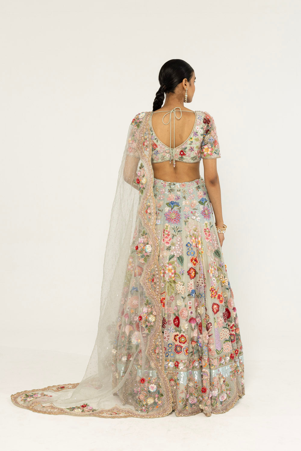 Himadri Hand-Embroidered Lehenga Set in Mint