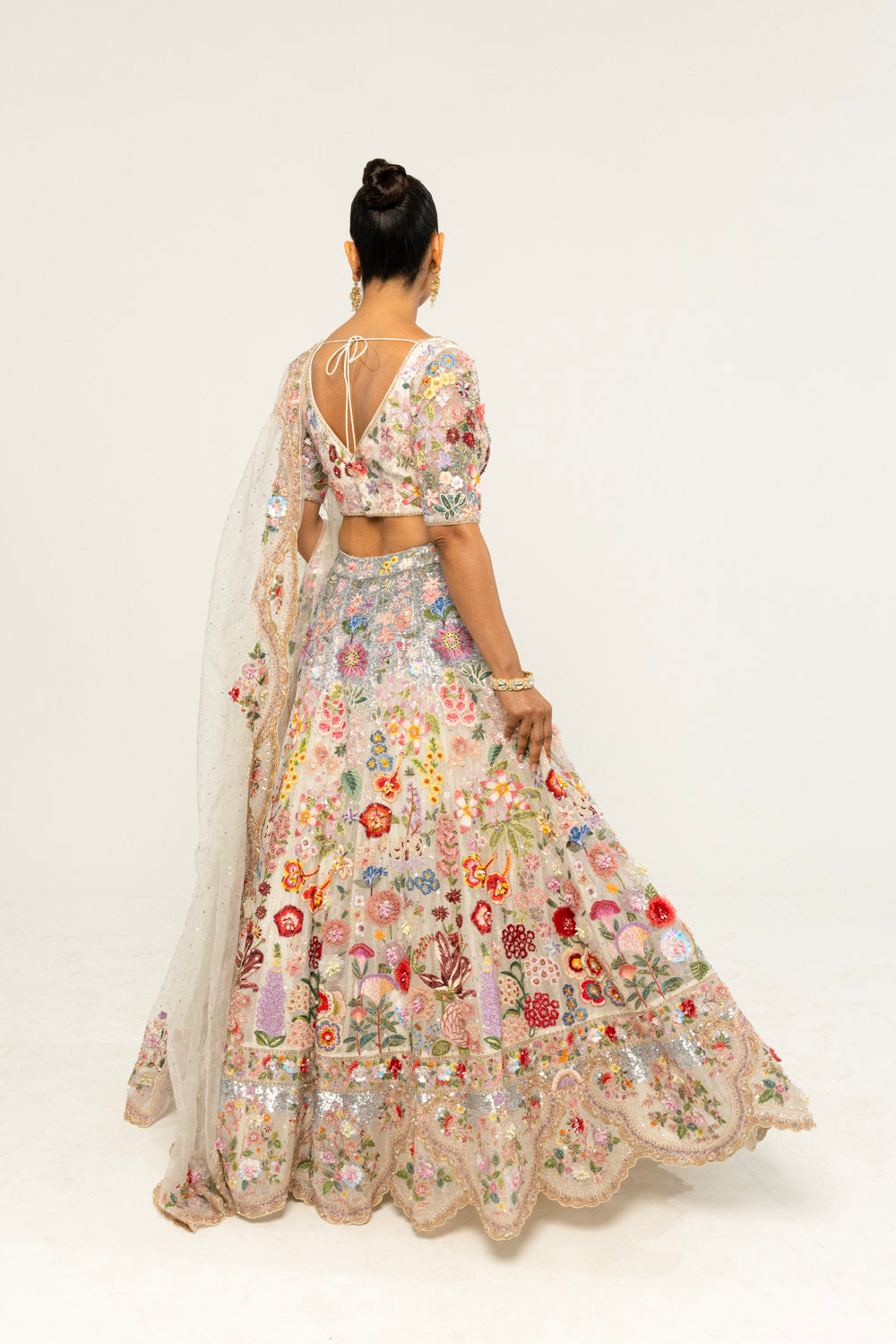 Himadri Hand-Embroidered Lehenga Set in Ivory