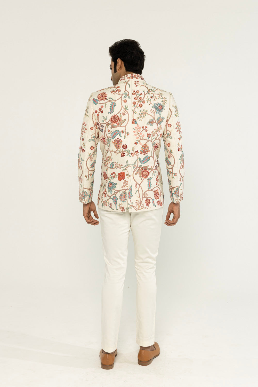 Chintz Hand-Embroidered Bandhgala in Ivory
