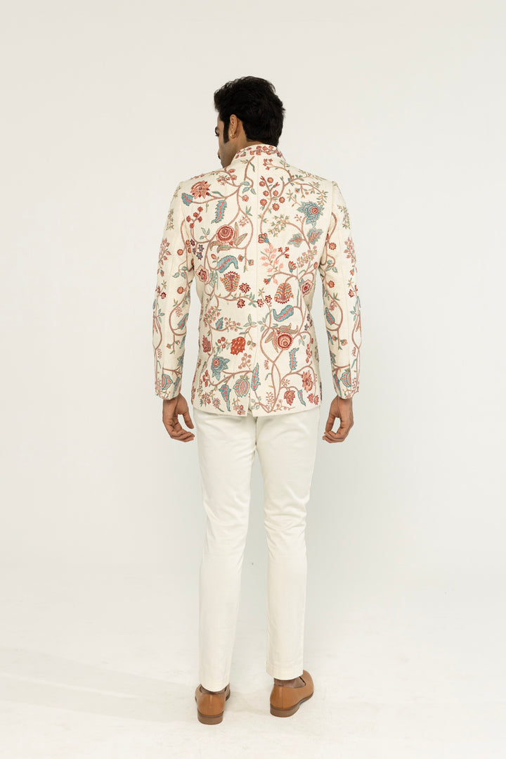 Chintz Hand-Embroidered Bandhgala in Ivory