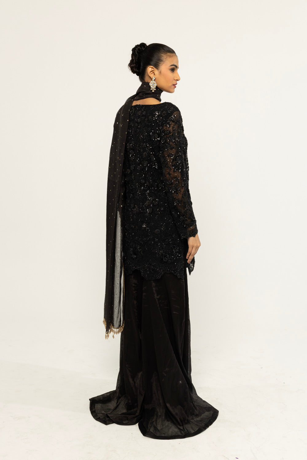 Himadri Hand-Embroidered Sharara Set in Black