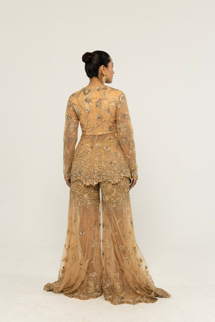 Anar Bel Hand-Embroidered Jacket Set in Nude