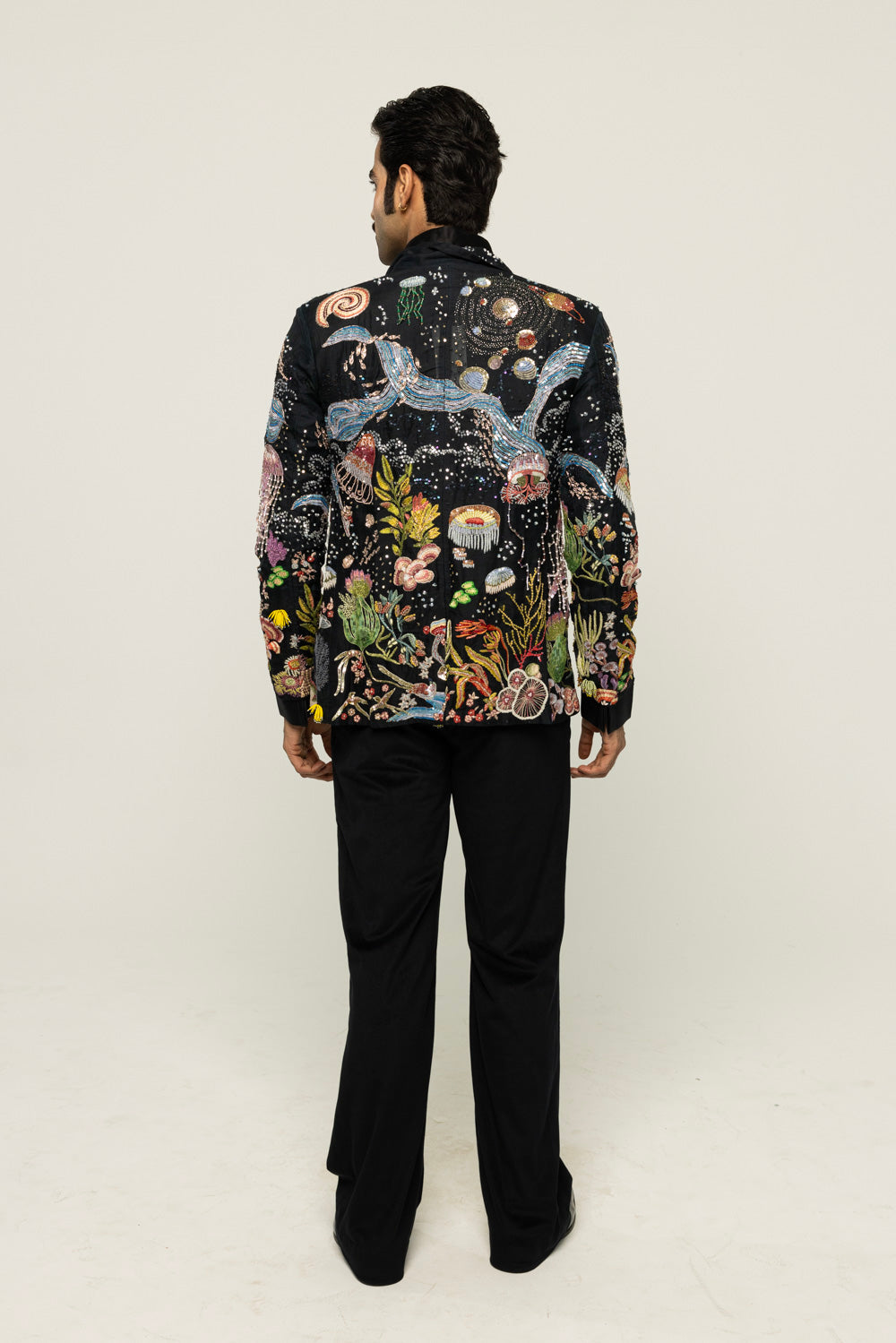Cosmos Hand-Embroidered Jacket in Black