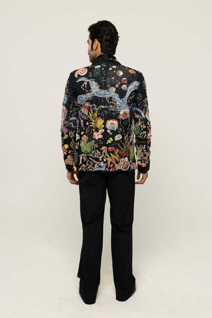 Cosmos Hand-Embroidered Jacket in Black