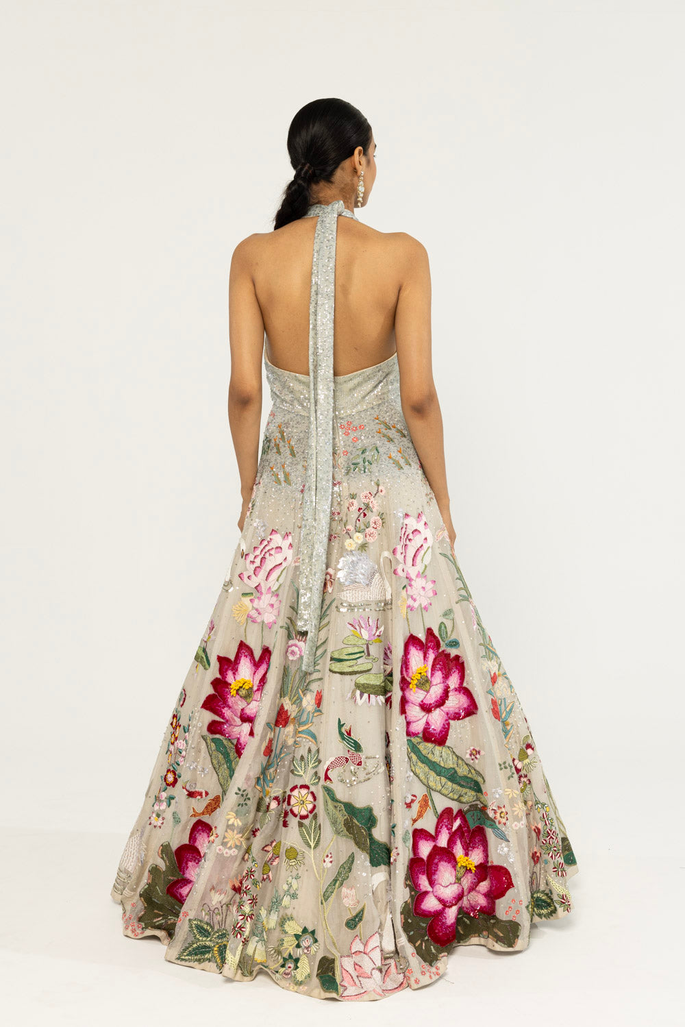 Padma Hand-Embroidered Gown in Pale Pink