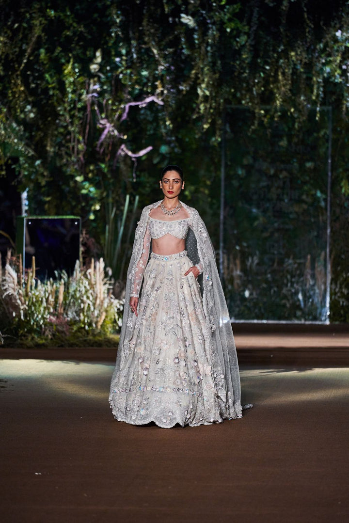 Himadri Silk Organza Lehenga Set with Blouse and Dupatta in Ivory