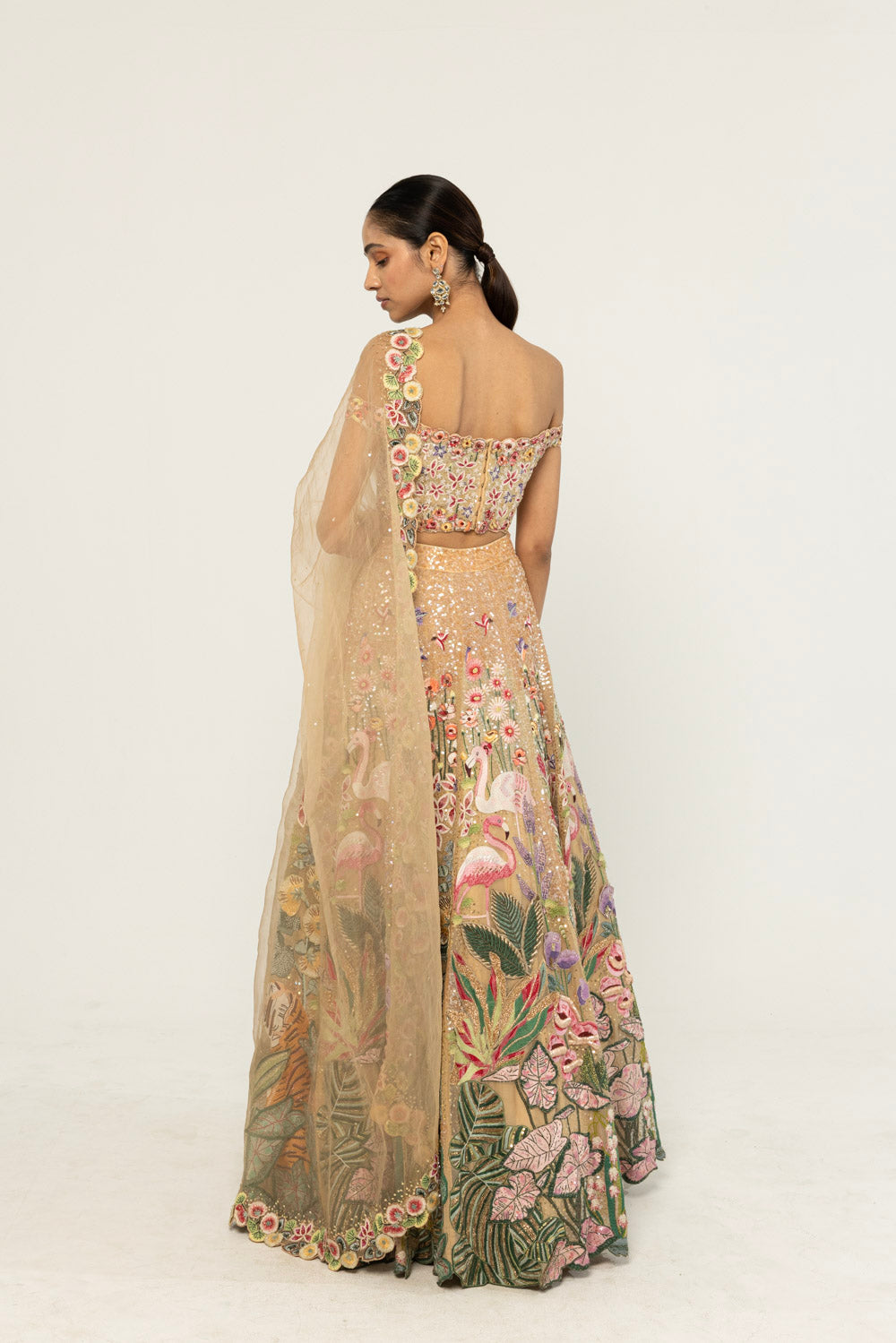 Verdure Hand-Embroidered Lehenga Set in Nude