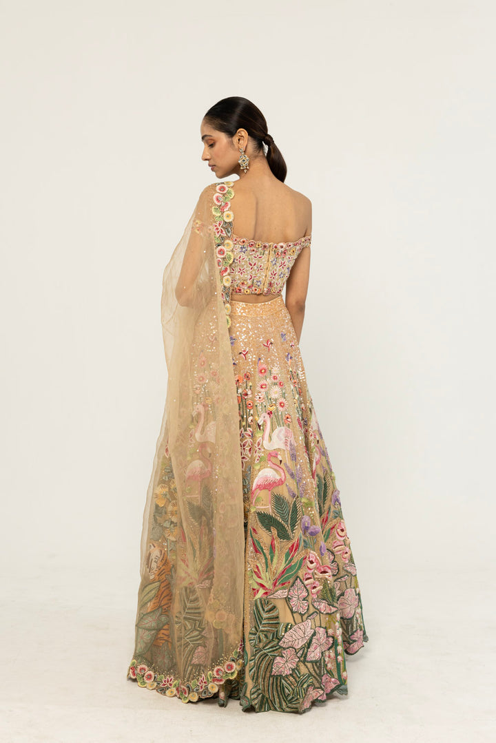 Verdure Hand-Embroidered Lehenga Set in Nude