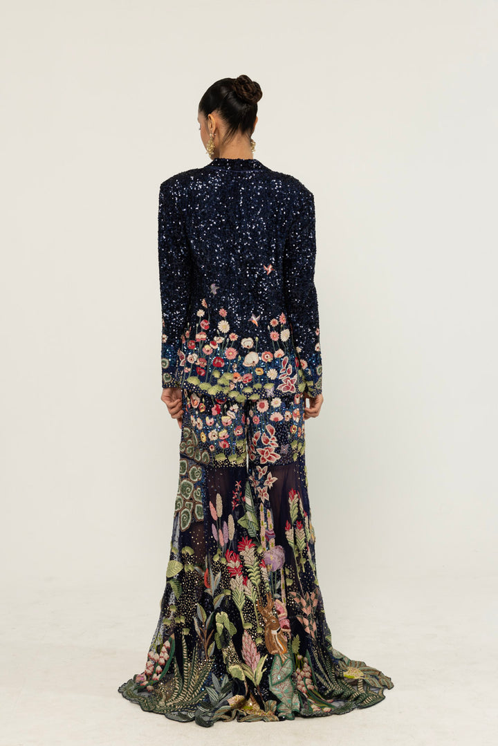 Verdure Hand-Embroidered Co-ord Set in Navy