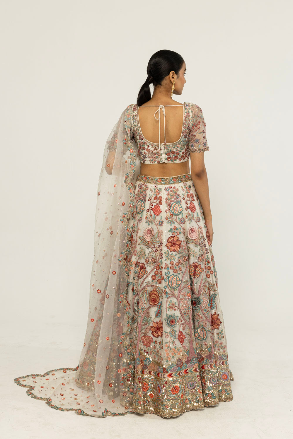 Chintz Hand-Embroidered Lehenga Set in Ivory