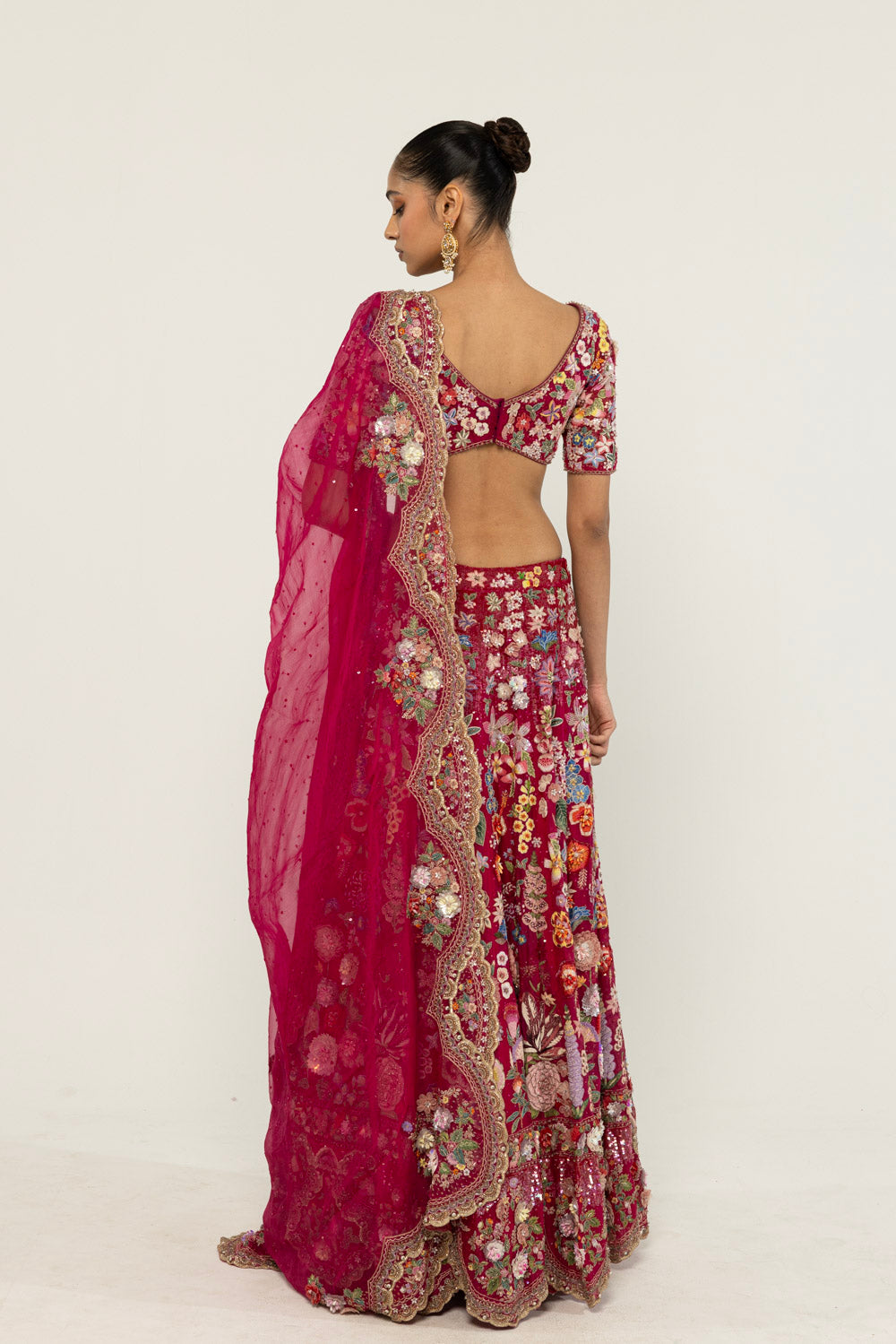 Himadri Hand-Embroidered Lehenga Set in Ruby