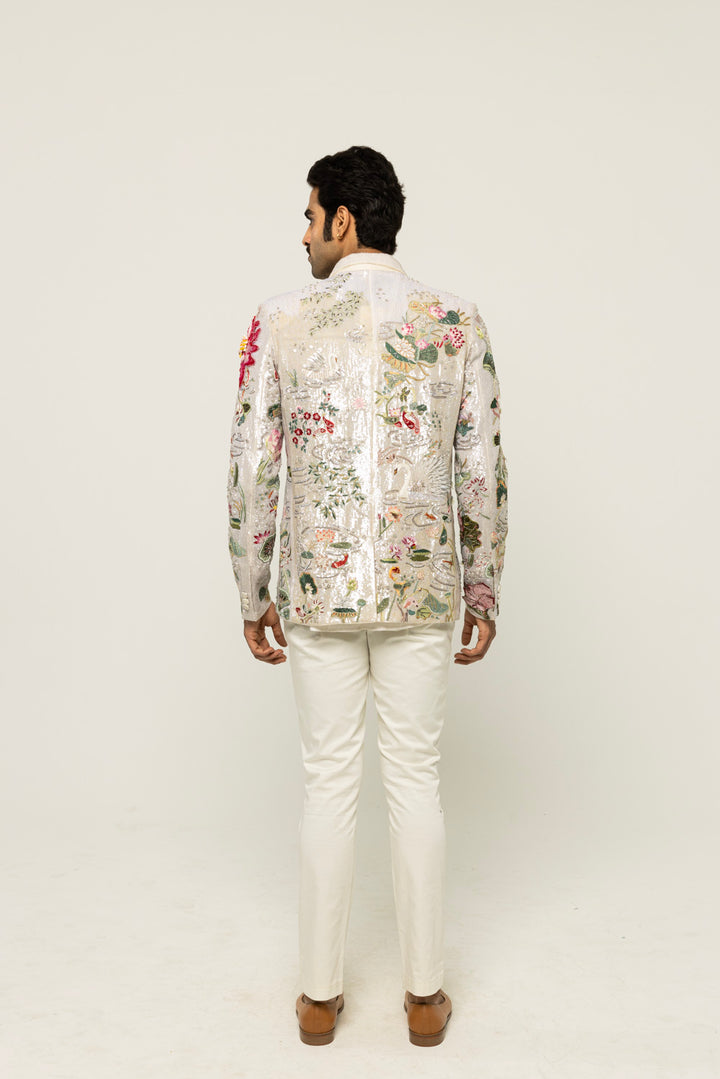 Sundarbans Hand-Embroidered Jacket in Ivory