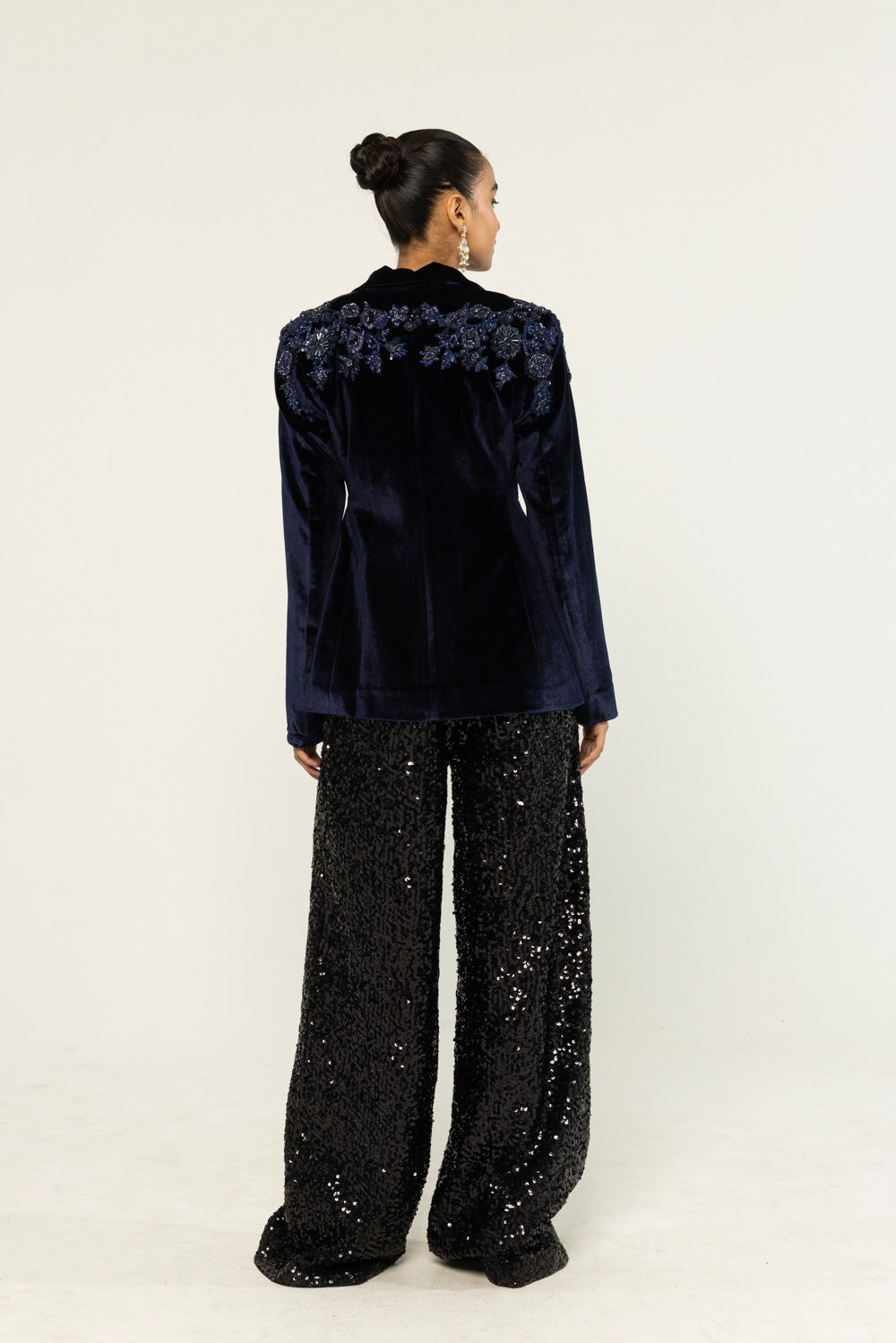 Anar Bel Hand-Embroidered Jacket in Navy
