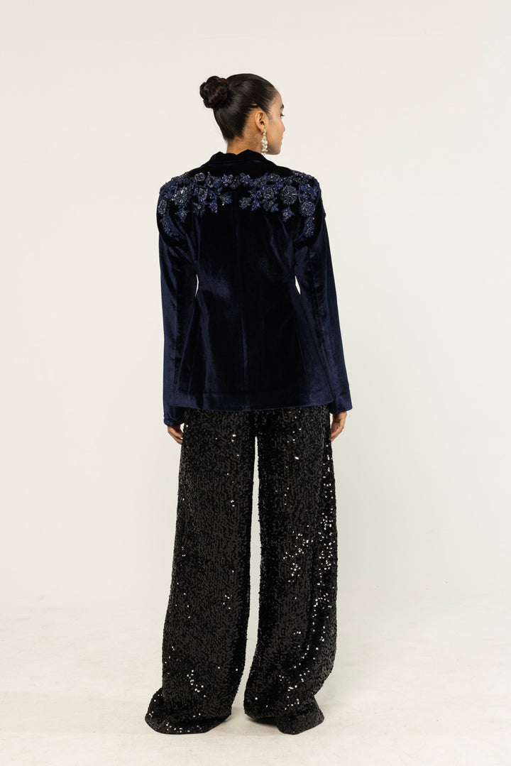 Anar Bel Hand-Embroidered Jacket in Navy