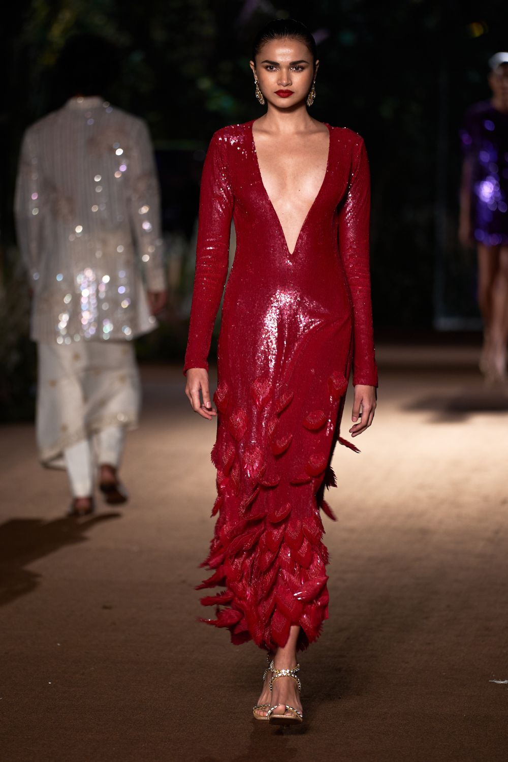 Iris Hand-Embroidered Gown in Ruby