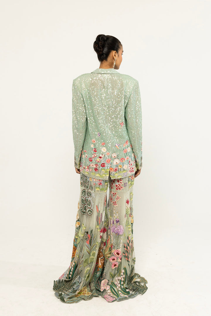 Verdure Hand-Embroidered Co-ord Set in Mint
