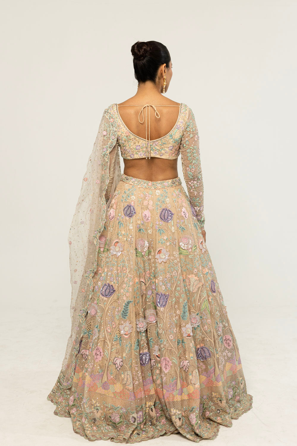 Chintz Hand-Embroidered Lehenga Set in Beige