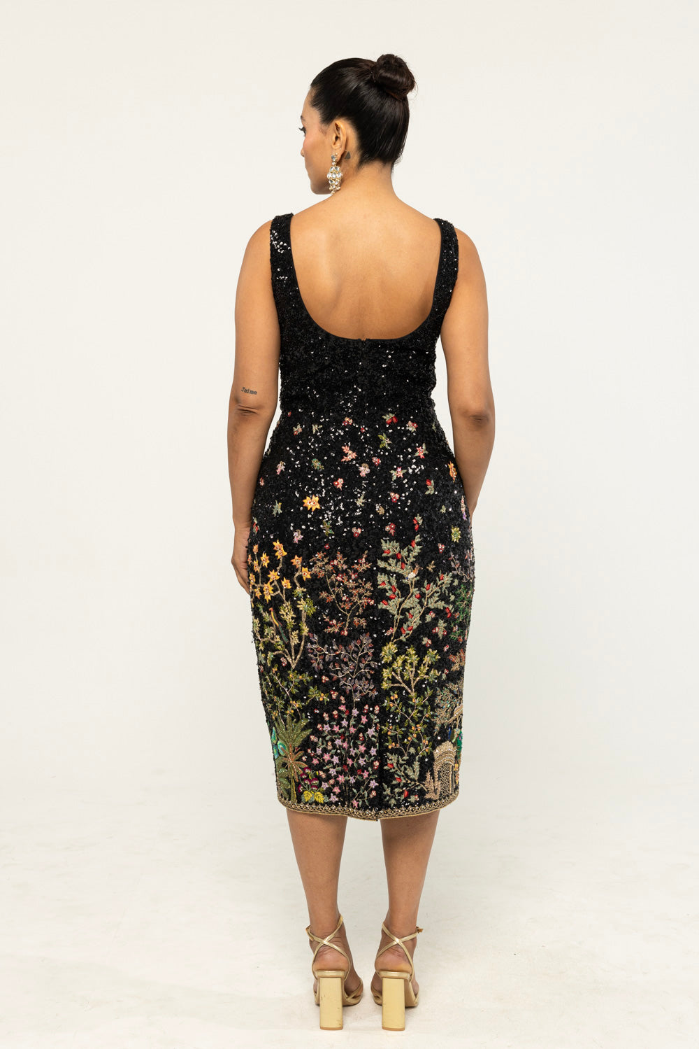 Jharokha Hand-Embroidered Dress in Black