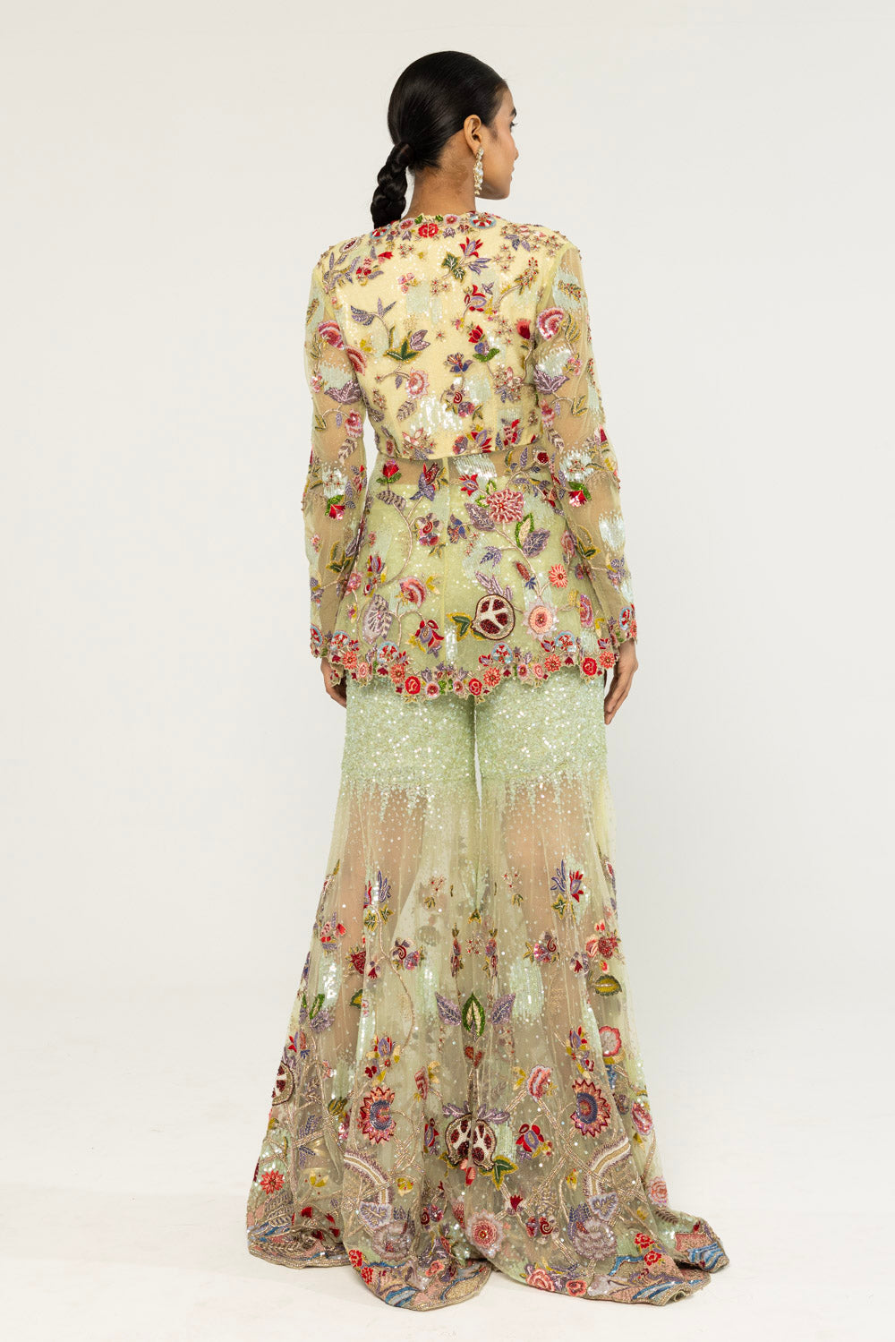 Anar Bel Hand-Embroidered Sharara Set in Apple Green