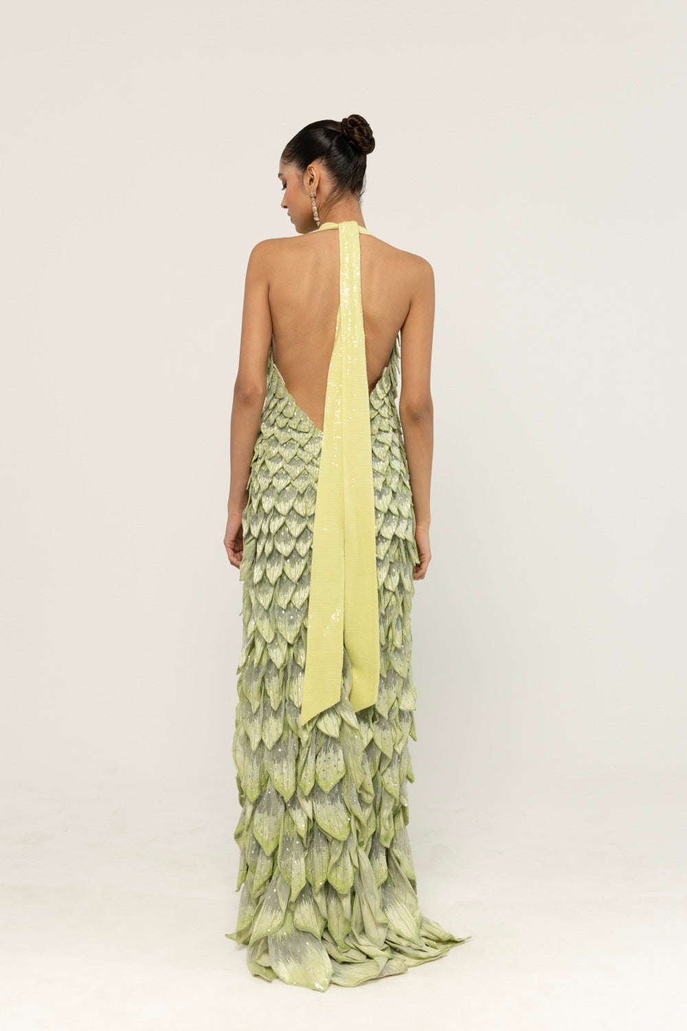 Medinilla Hand-Embroidered Gown in Mint