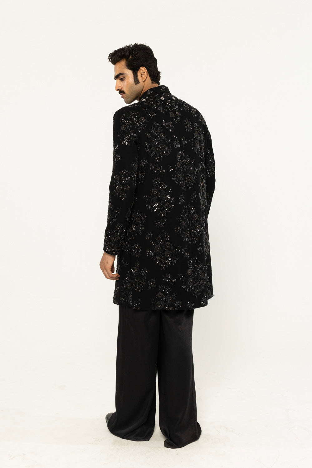 Himadri Hand-Embroidered Sherwani in Black
